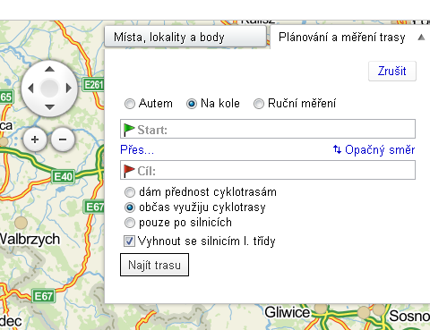 mapy.cz - trasa na kole