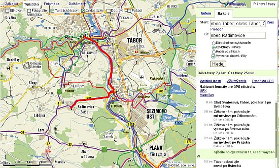 Plánování trasy pro kolo na mapy.cz